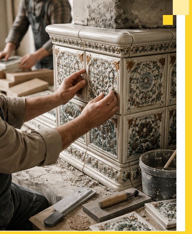 Изразцовые камины под ключ в Биробиджане: проект и монтаж