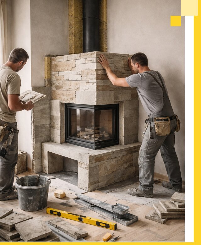 Угловые камины под ключ проект, монтаж и отделка в Биробиджане