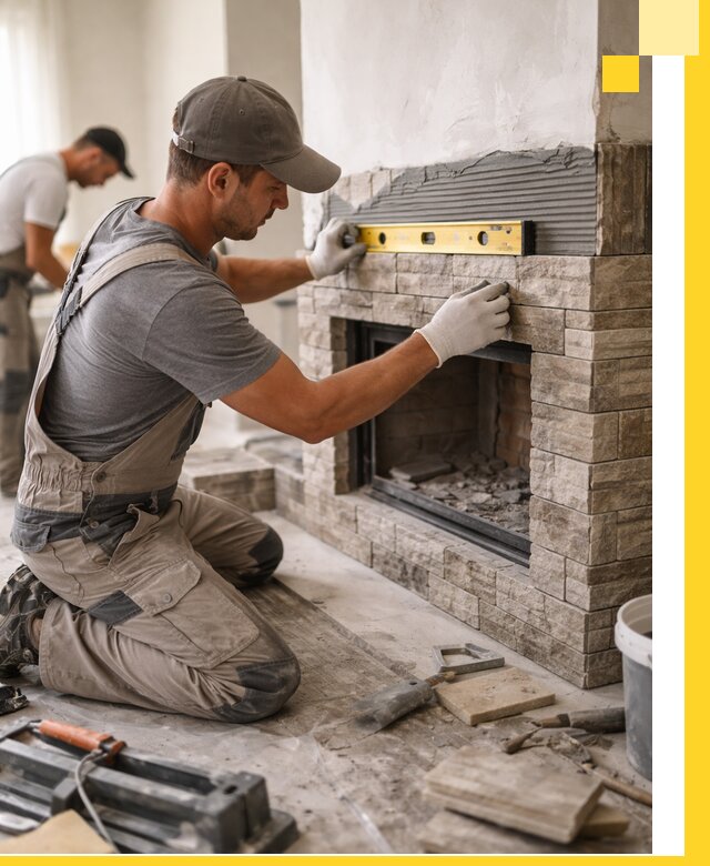 Облицовка каминов в Биробиджане, монтаж и отделка натуральным камнем