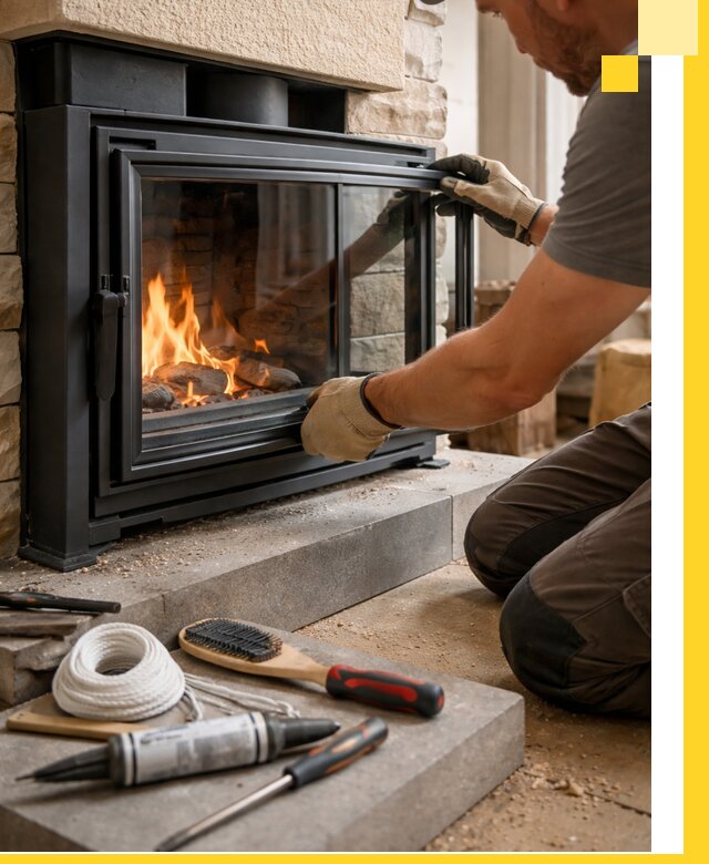 Производство, монтаж и доставка каминов со стеклом в Биробиджане