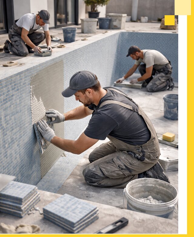 Облицовка бассейнов в Биробиджане плитка мозаика гидроизоляция