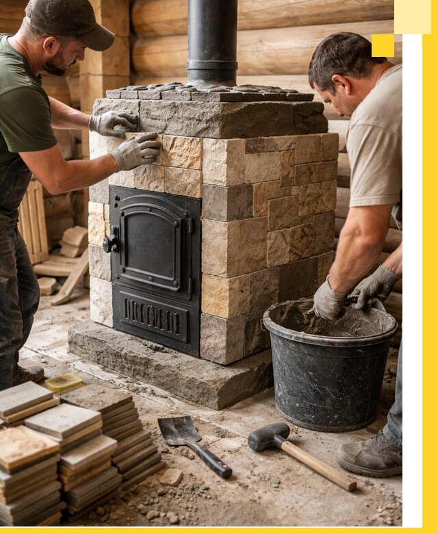 Облицовка банной печи под ключ в Биробиджане: камень и плитка