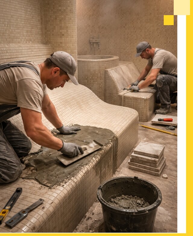 Лежаки для хамама под ключ в Биробиджане, проект и монтаж